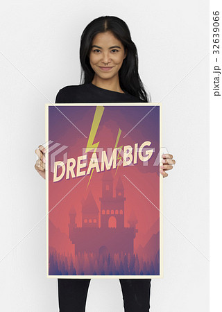 Woman holding network graphic overlay banner 32639066
