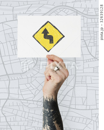 Hand holding network graphic overlay banner 32639128