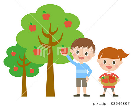 子ども りんご狩りのイラスト素材 32644307 Pixta