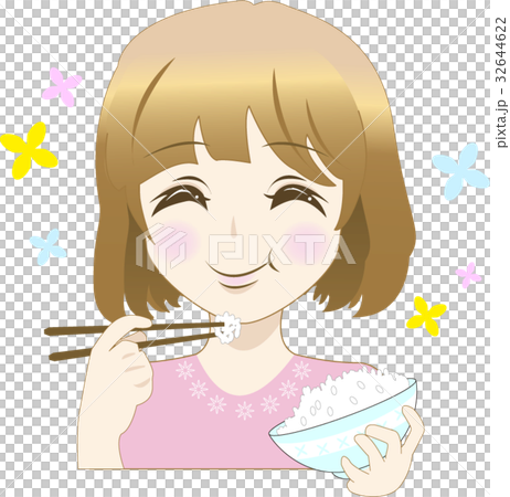 A woman eating rice 32644622