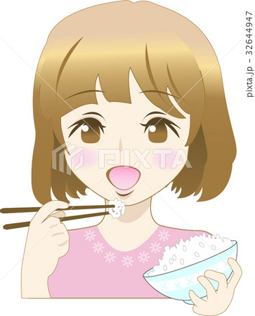 ご飯を食べる女性のイラスト素材