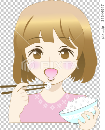 A woman eating rice 32644947