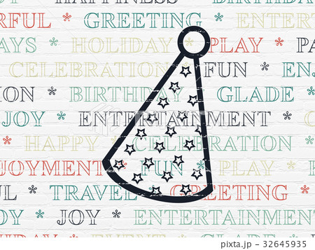 Holiday concept: Party Hat on wall background 32645935