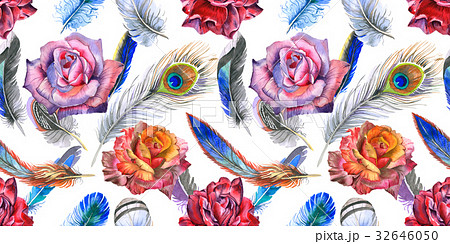 Watercolor bird feather pattern from wing. 32646050