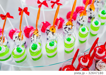 Different kinds of baked sweets on a buffet 32647180