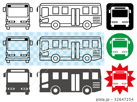 バスの線画とシルエットとシンプルアイコンのイラスト素材