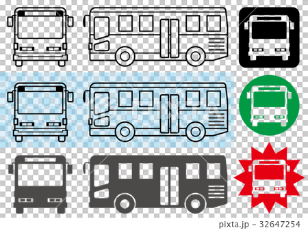 バスの線画とシルエットとシンプルアイコンのイラスト素材