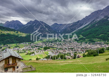 Bormio city and Dolomites top view 32648730