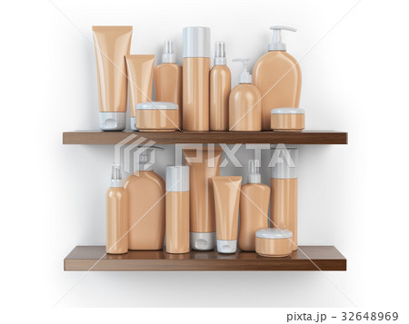 Shelf with cosmetics and toiletries. Shelf with cosmetics and toiletries. 32648969