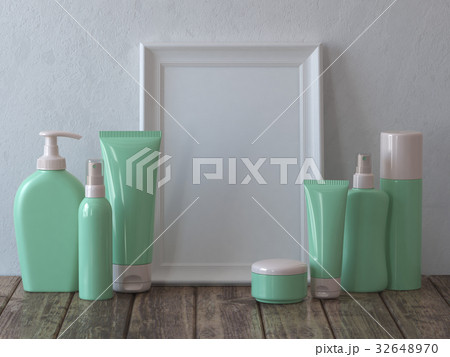 Set of cosmetics with mirror or picture. Mock up. Set of cosmetics with mirror or picture. Mock up. 32648970