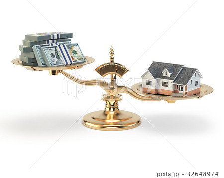 Scales with house and money. Real estate  32648974