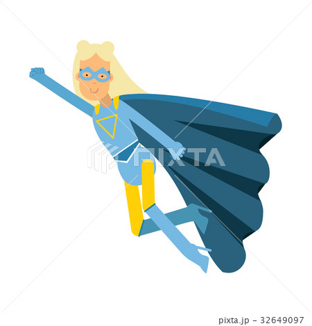 Young blonde woman in classic blue superhero Young blonde woman in classic blue superhero 32649097