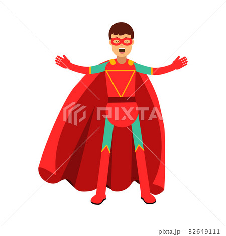Young masked man in a red superhero costume vector 32649111