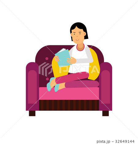 Young woman sitting on a purple armchair and 32649144