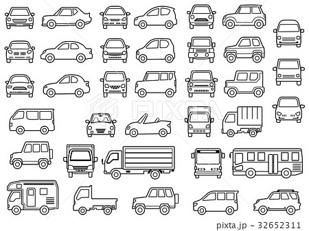 シンプルな車の正面と横 線画 のイラスト素材