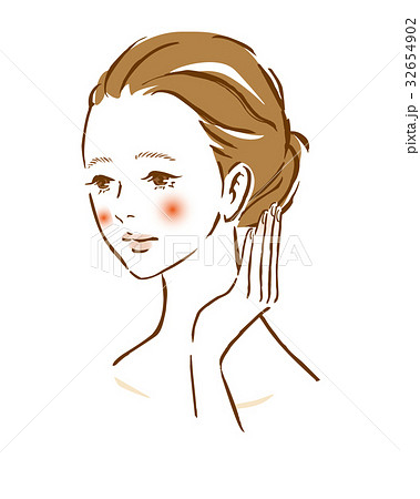 女性 頬 肌トラブル 赤みのイラスト素材