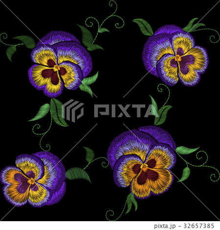 Pansy Embroidery Flower Patch Stitch Textureのイラスト素材