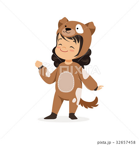 Cute happy little girl dressed as a brown puppy 32657458
