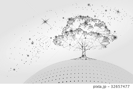 Polygonal tree gray white sky background. Abstract 32657477