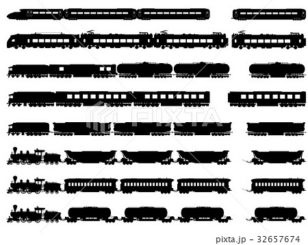 Vector Silhouettes Of Trains And Locomotives のイラスト素材