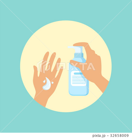 Washing hands with liquid soap round vector Washing hands with liquid soap round vector 32658009