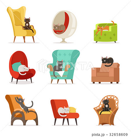 Cute different cats characters lying and resting 32658609