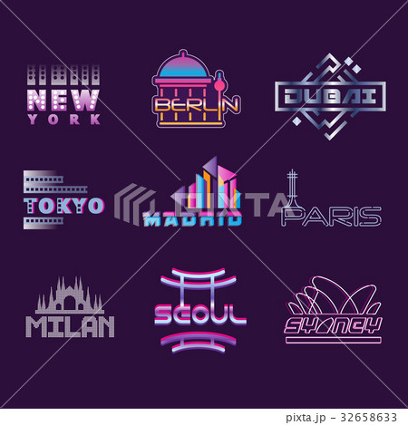 World cities labels set, logo graphic templates 32658633