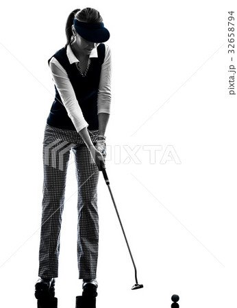 woman golfer golfing silhouette woman golfer golfing silhouette 32658794