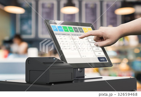 hand working cashier machine hand working cashier machine 32659468