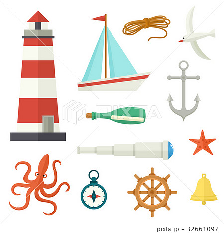 Big set of flat cartoon style nautical elements 32661097