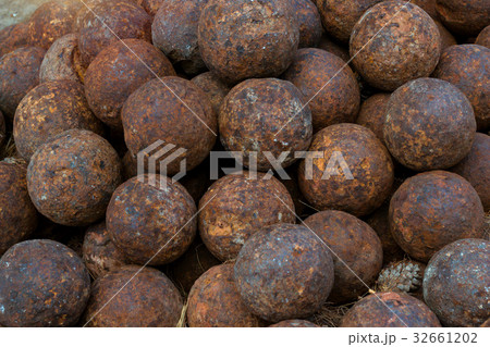 Texture old cannonballs. Fortezza Castle Rethymno 32661202