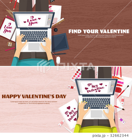 Flat background with typewriter. Love, hearts 32662344