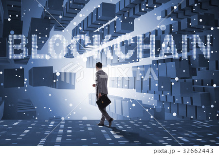 Businessman in blockchain cryptocurrency concept 32662443