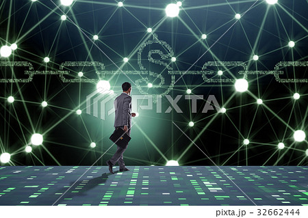 Businessman in blockchain cryptocurrency concept 32662444
