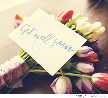 Tulips Flowers Bouquet with Get Well Soon Wishing Card Tulips Flowers Bouquet with Get Well Soon Wishing Card 32665255
