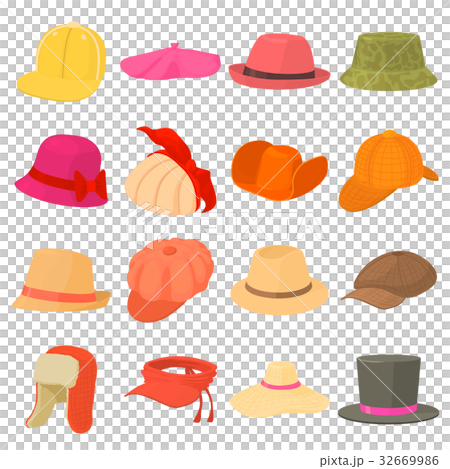 Hat types icons set headdress, cartoon styleのイラスト素材 [32669986] - PIXTA