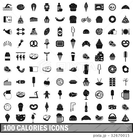 100 calories icons set, simple style 32670015