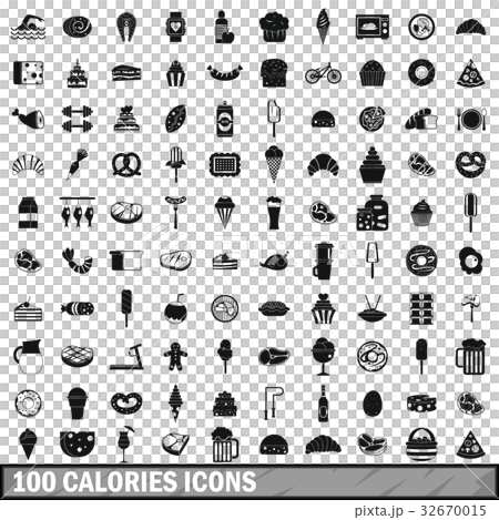 100 calories icons set, simple style 32670015