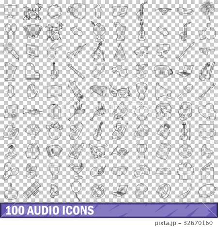 100 audio icons set, outline style 32670160