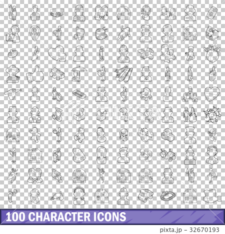 100 character icons set, outline style 32670193
