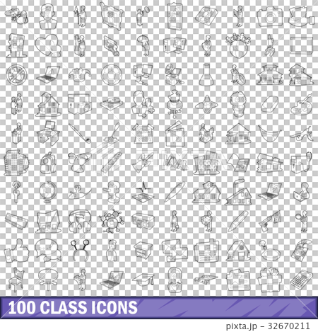 100 class icons set, outline style 32670211