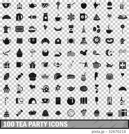 100 tea party icons set, simple style 100 tea party icons set, simple style 32670218