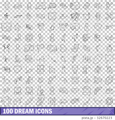 100 dream icons set, outline style 32670223