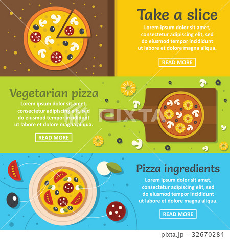 Pizza ingredient banner horizontal set, flat style 32670284