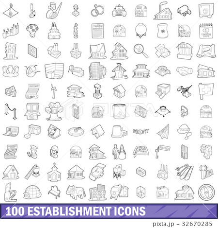 100 establishment icons set, outline style 100 establishment icons set, outline style 32670285