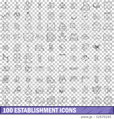 100 establishment icons set, outline style 100 establishment icons set, outline style 32670285