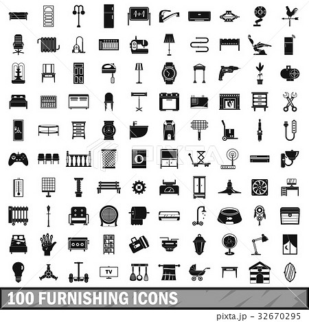 100 furnishing icons set, simple style 100 furnishing icons set, simple style 32670295