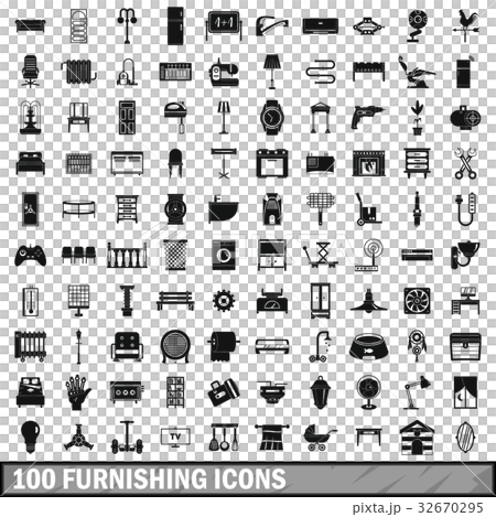 100 furnishing icons set, simple style 100 furnishing icons set, simple style 32670295