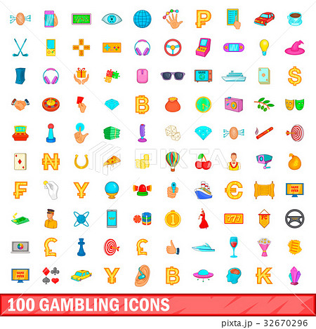 100 gambling icons set, cartoon style 100 gambling icons set, cartoon style 32670296