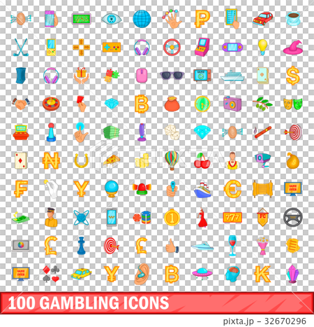 100 gambling icons set, cartoon style 100 gambling icons set, cartoon style 32670296